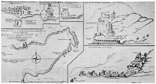 Mapa de Portobelo, Panamá, 1740