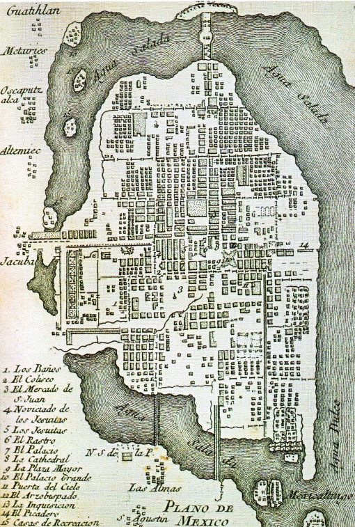 Plano de México - 1758. Grabado realizado por Tomas Lopez de Vargas Machuca.
